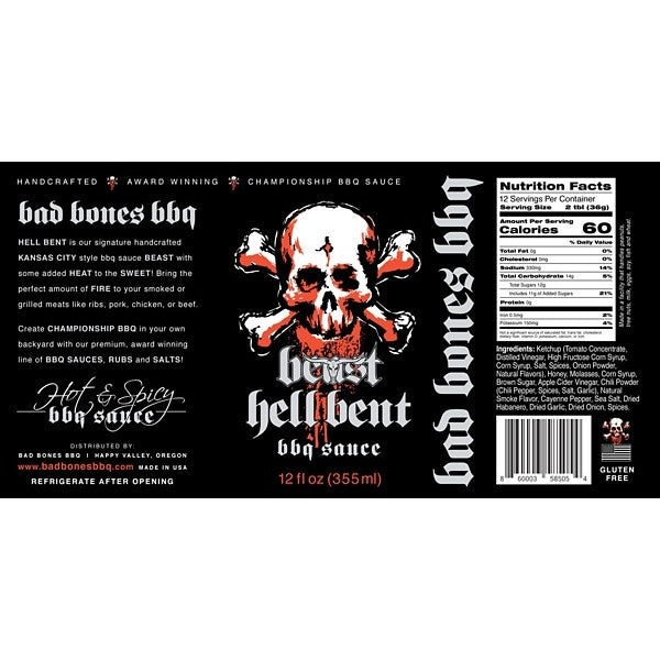 BAD BONES BBQ Hell Bent BBQ Sauce 12 oz