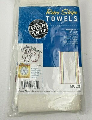 Multi Striped Dish Towel Set, 18" X 28", Pack of 3