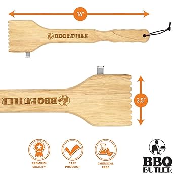 BBQ Butler Oak Grill Scraper with Metal Hook, Bottle Opener